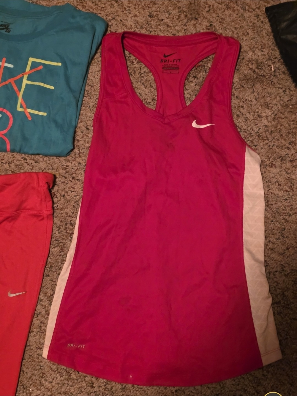 Nike Three-Piece Workout Set - Teal Top, Hot Pink Tank & Red Leggings - Picture 5 of 6